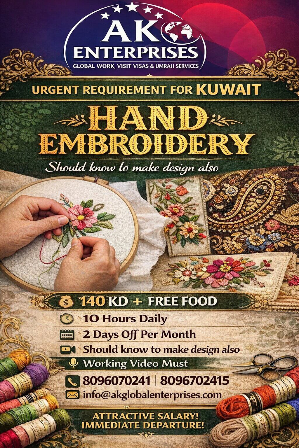 Urgent Requirement for Kuwait – Hand Embroidery Urgent Requirement for Kuwait – Hand Embroidery