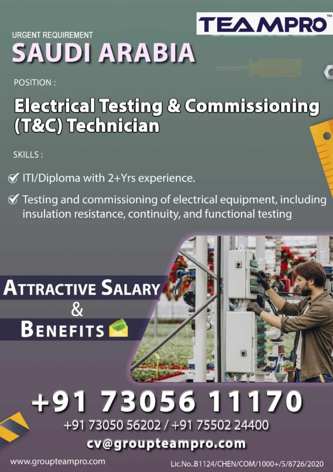 Electrical Testing & Commissioning (T&C) Technician – Saudi Arabia