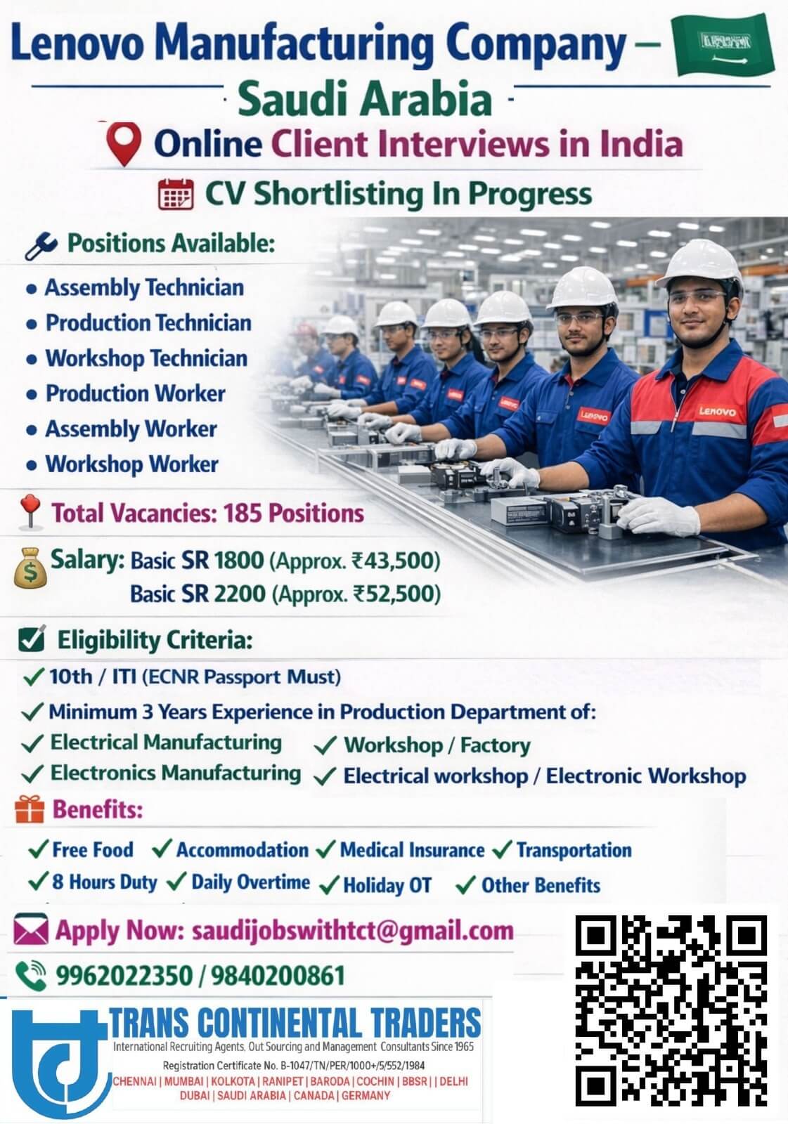 LENOVO MANUFACTURING COMPANY HIRING NOW -SAUDI ARABIA