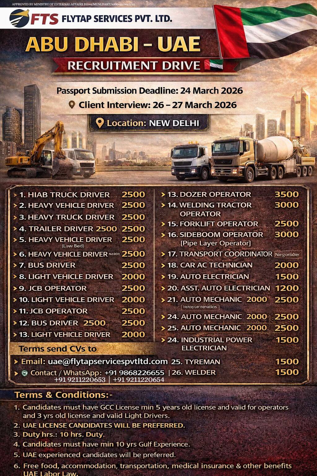 Heavy Driver, Operator & Technician Jobs in UAE – Abu Dhabi Recruitment Drive 2026
