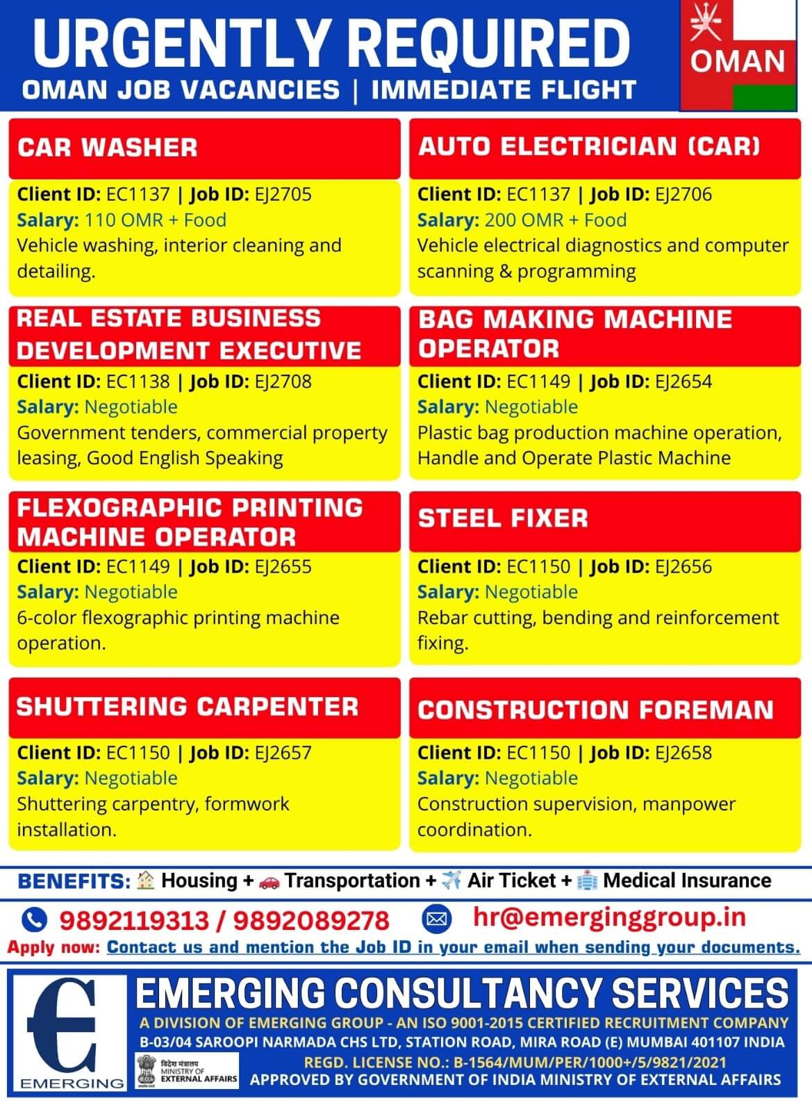 Urgently Required for Oman | Multiple Positions | Immediate Flight