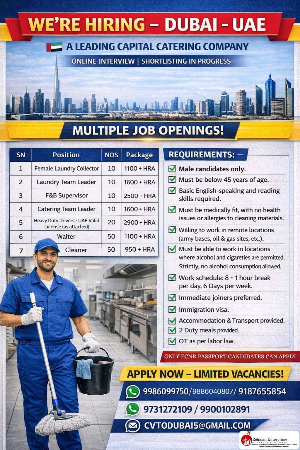 HIRING FOR A LEADING CAPITAL CATERING COMPANY IN UAE-ONLINE INTERVIEW