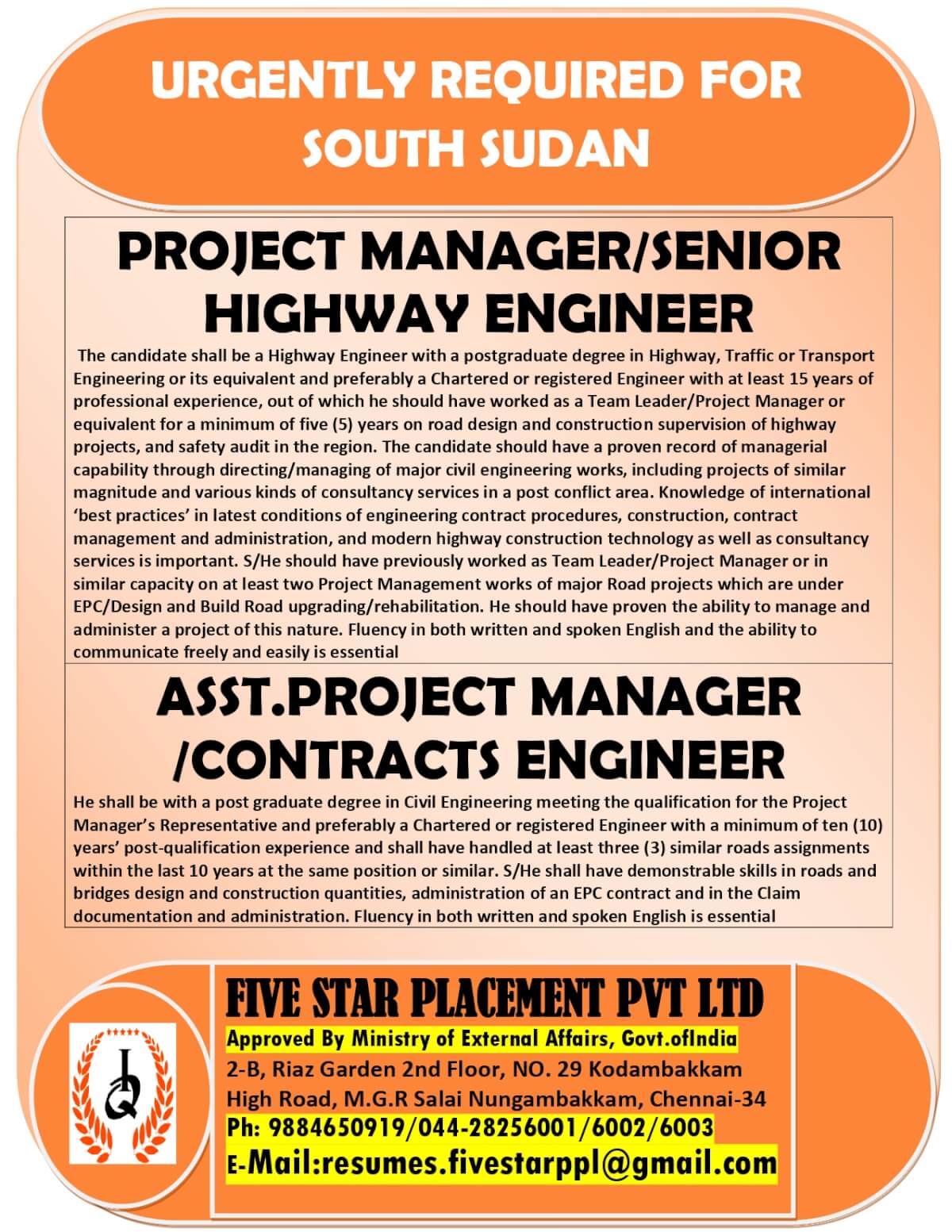 URGENT REQUIREMENT FOR SOUTH SUDAN