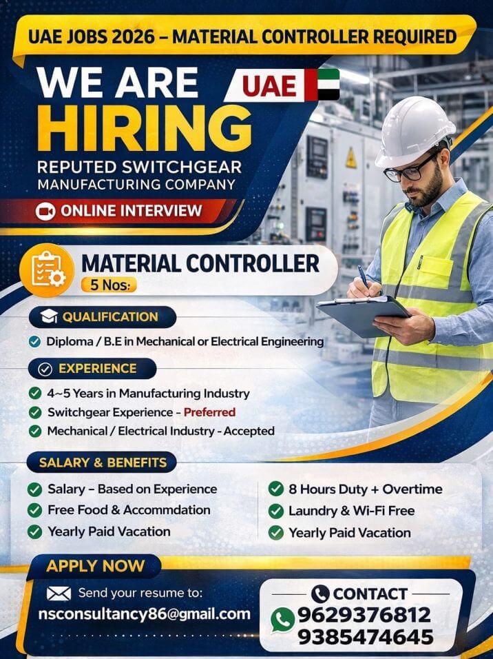 Urgent Hiring Material Controller UAE | Online Interview