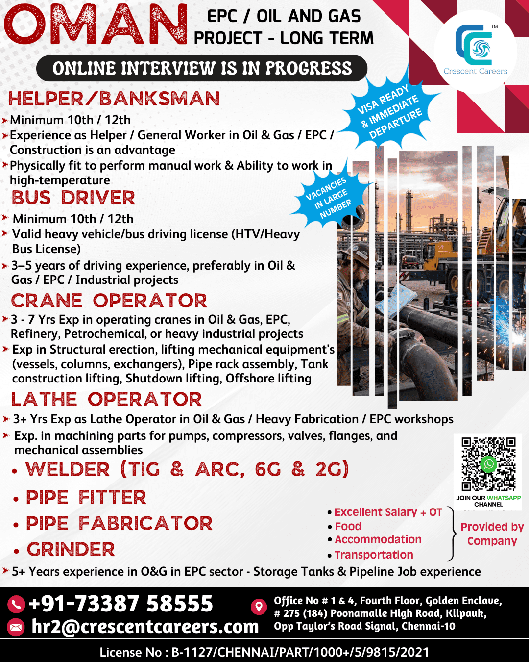 BANKSMAN / OPERATOR-CRANE / LATHE / WELDER