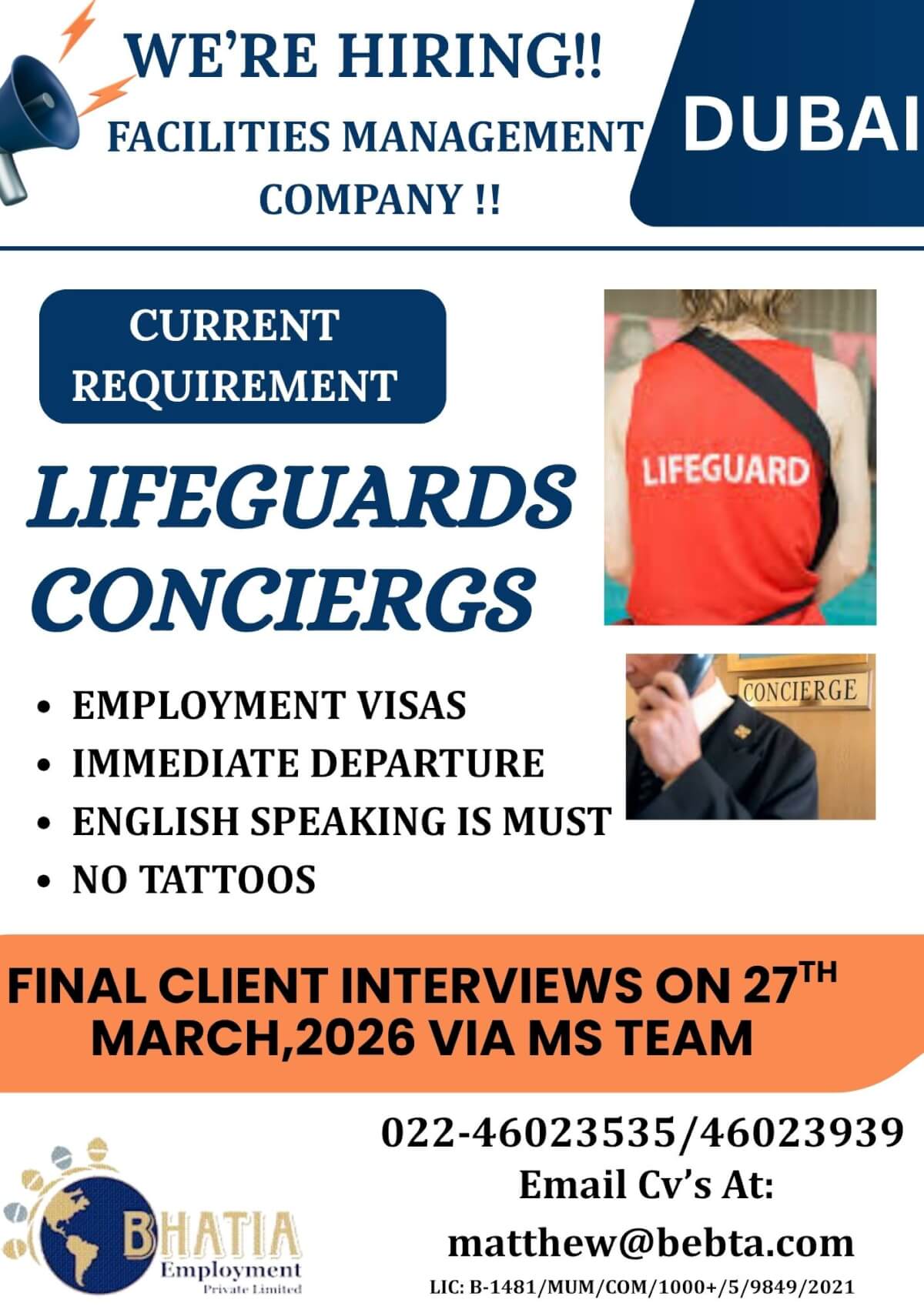 REQUIRED FOR FACILITIES MANAGEMENT COMPANY DUBAI