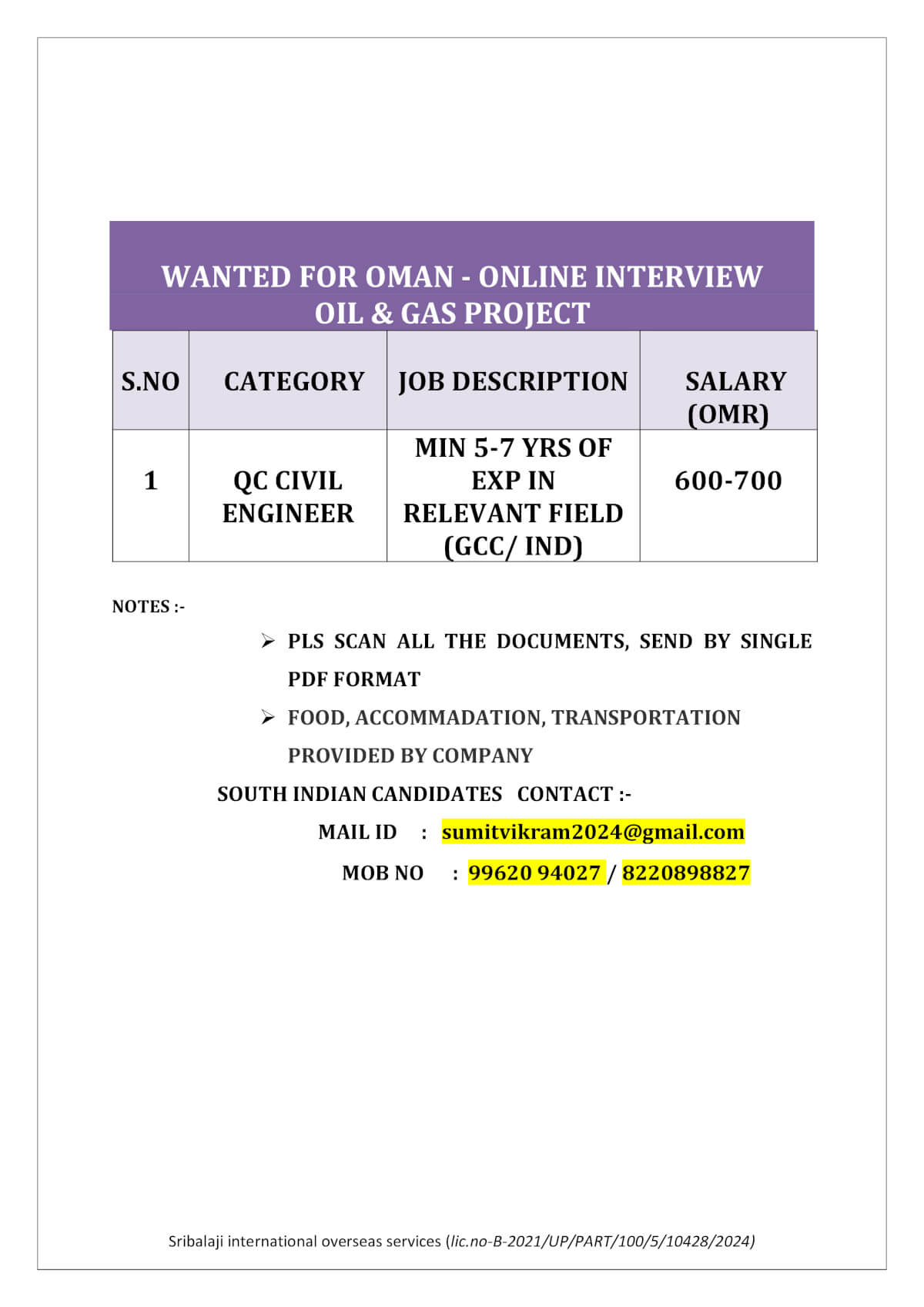 WANTED FOR OMAN - ONLINE INTERVIEW WANTED FOR OMAN - ONLINE INTERVIEW