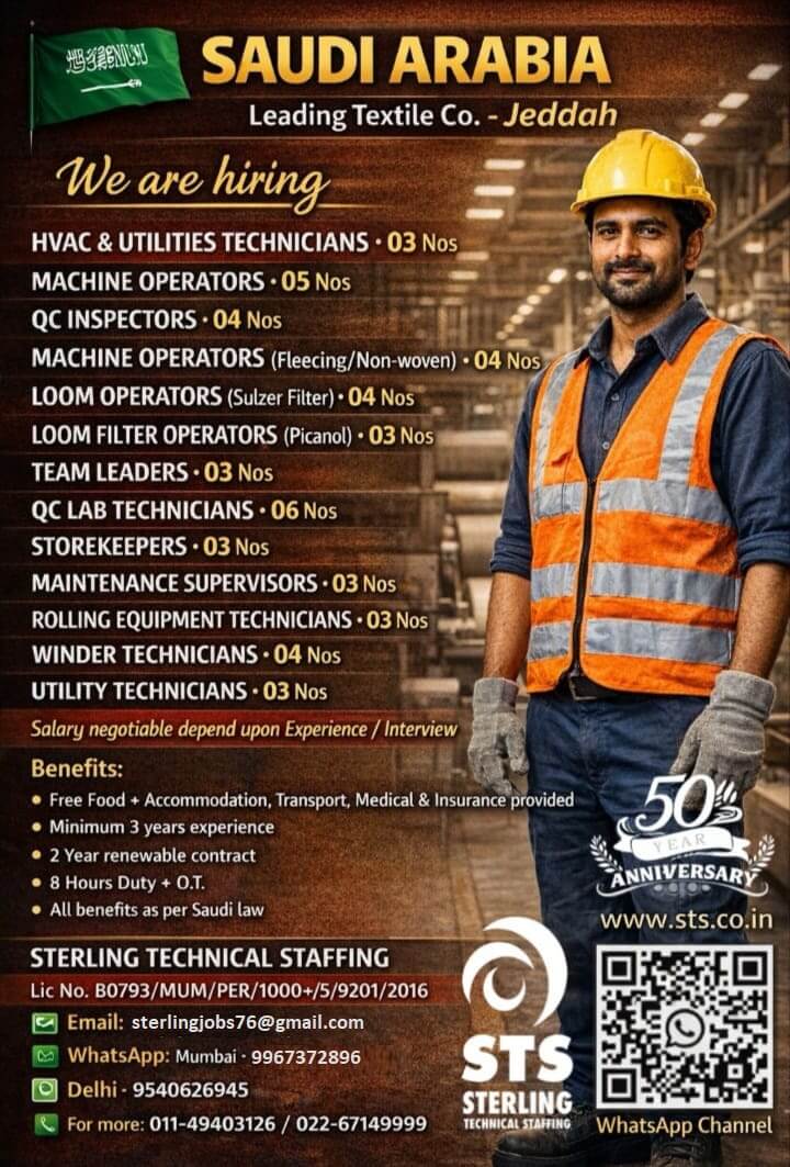 Required for Leading Textile Industry in Saudi Arabia