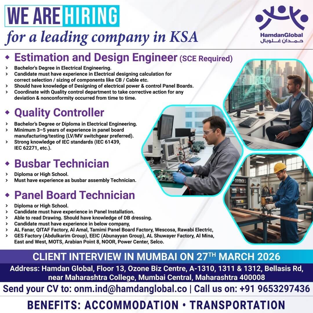 We are hiring for a leading Company In Saudi Arabia
