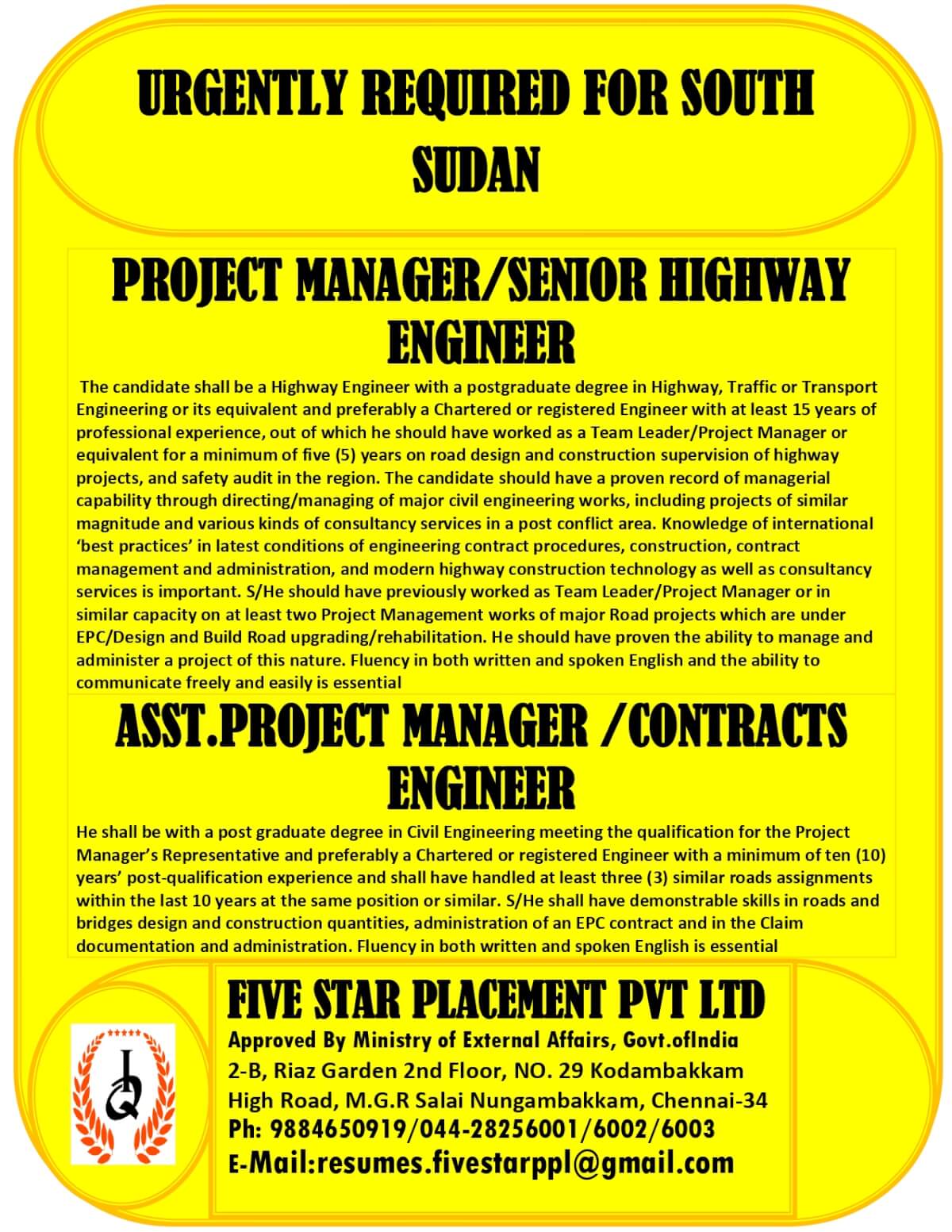 URGENT REQUIREMENT FOR SOUTH SUDAN