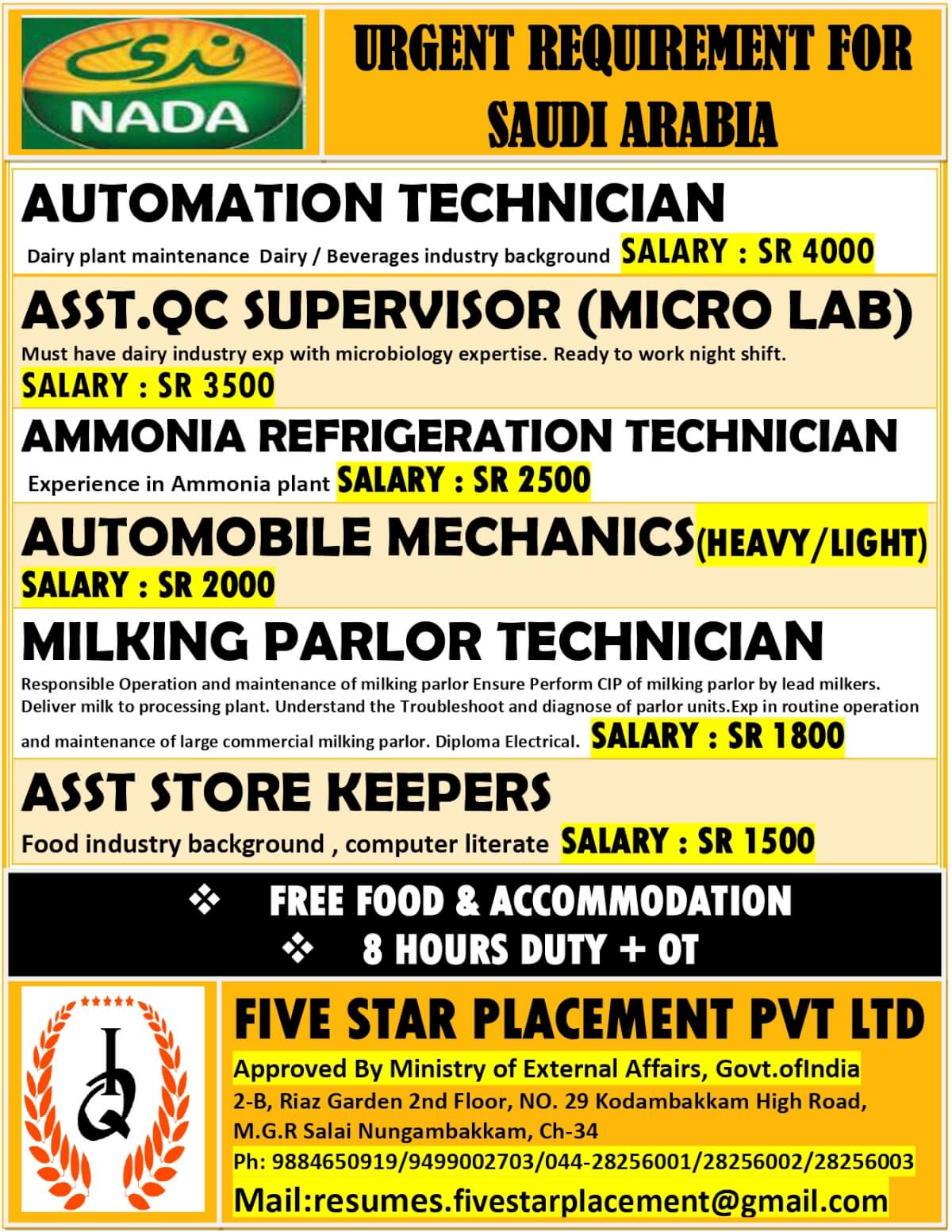 URGENT REQUIREMENT FOR SAUDI ARABIA