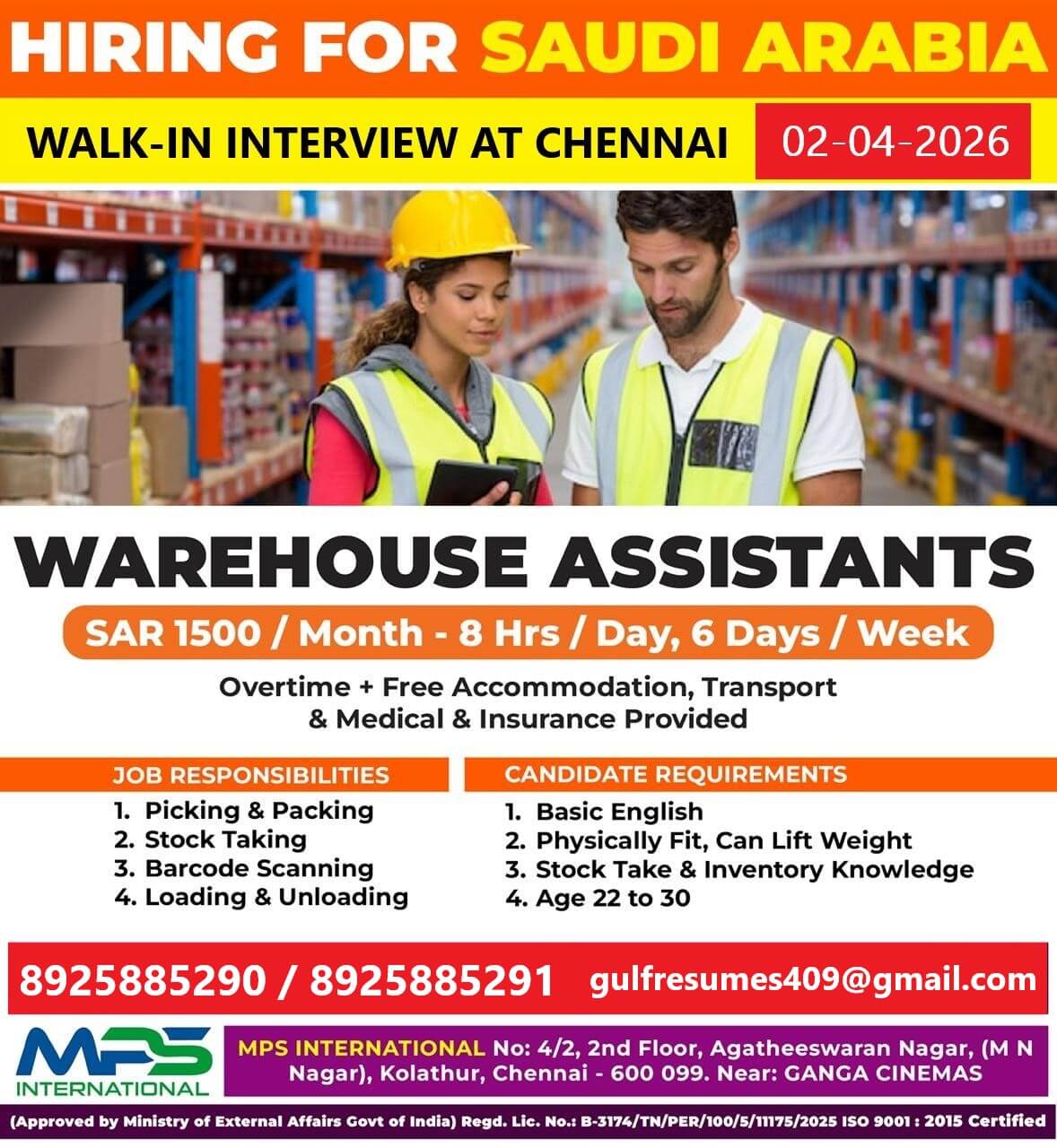 HIRING FOR SAUDI ARABIA  WALK-IN INTERVIEW AT CHENNAI – 02-04-2026