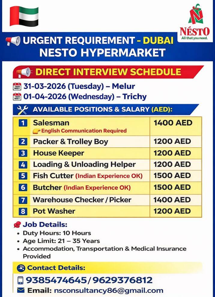 LEADING NESTO HYPERMARKET REQUIREMENT DUBAI