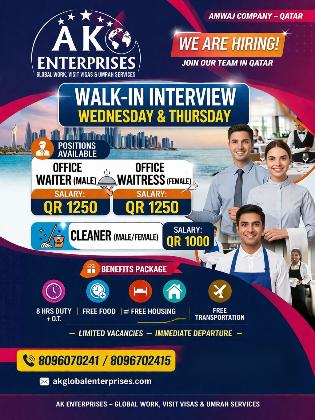 Hiring for Amwaj Company – Qatar-Walk-in Interview: Wednesday & Thursday