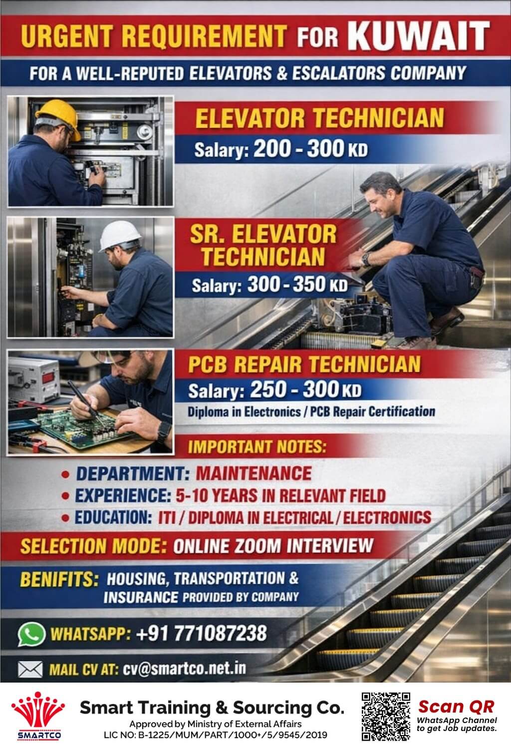 URGENT REQUIREMENT FOR KUWAIT FOR A WELL-REPUTED ELEVATORS & ESCALATORS COMPANY