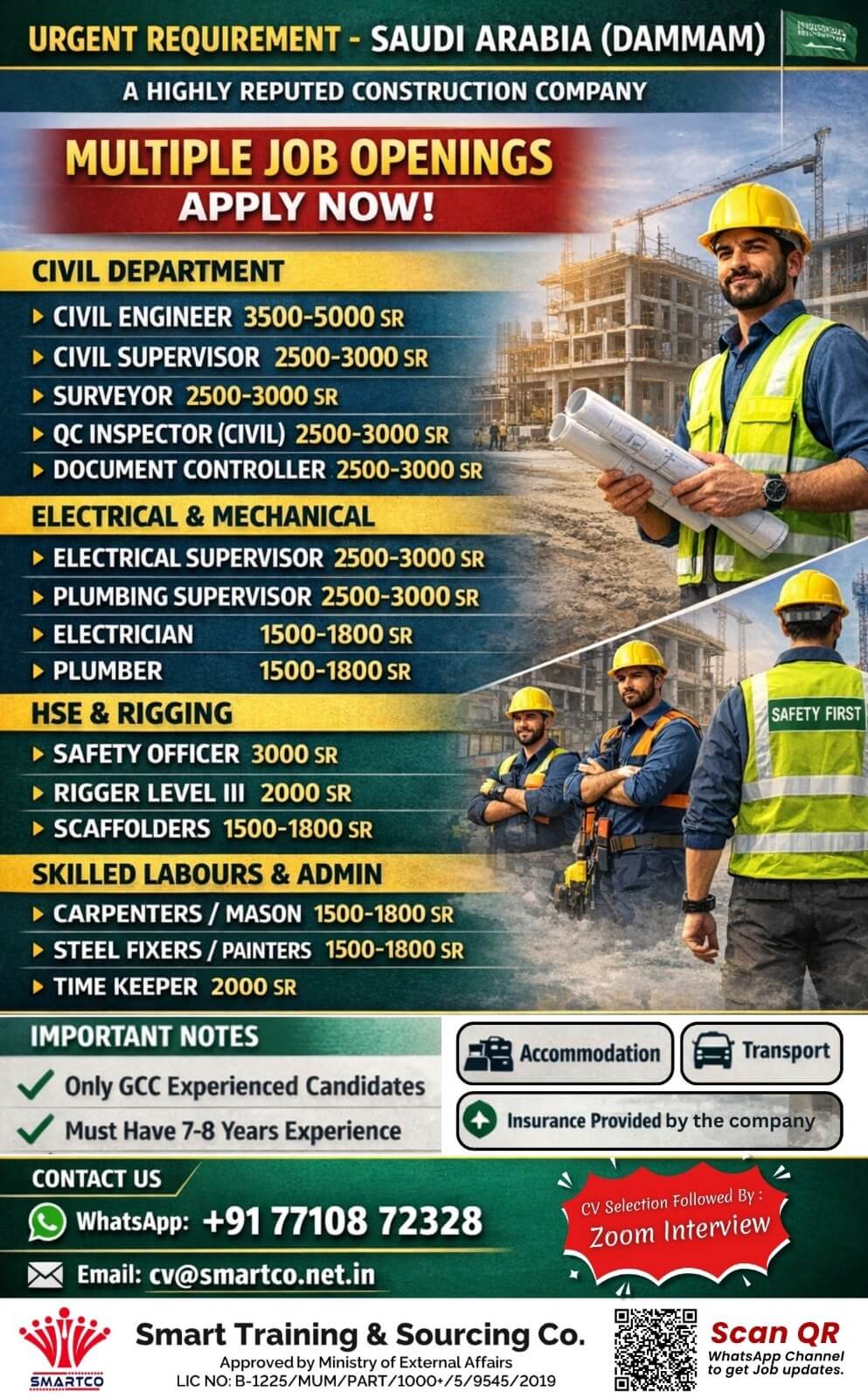 URGENT REQUIREMENT - SAUDI ARABIA (DAMMAM) A HIGHLY REPUTED CONSTRUCTION COMPANY