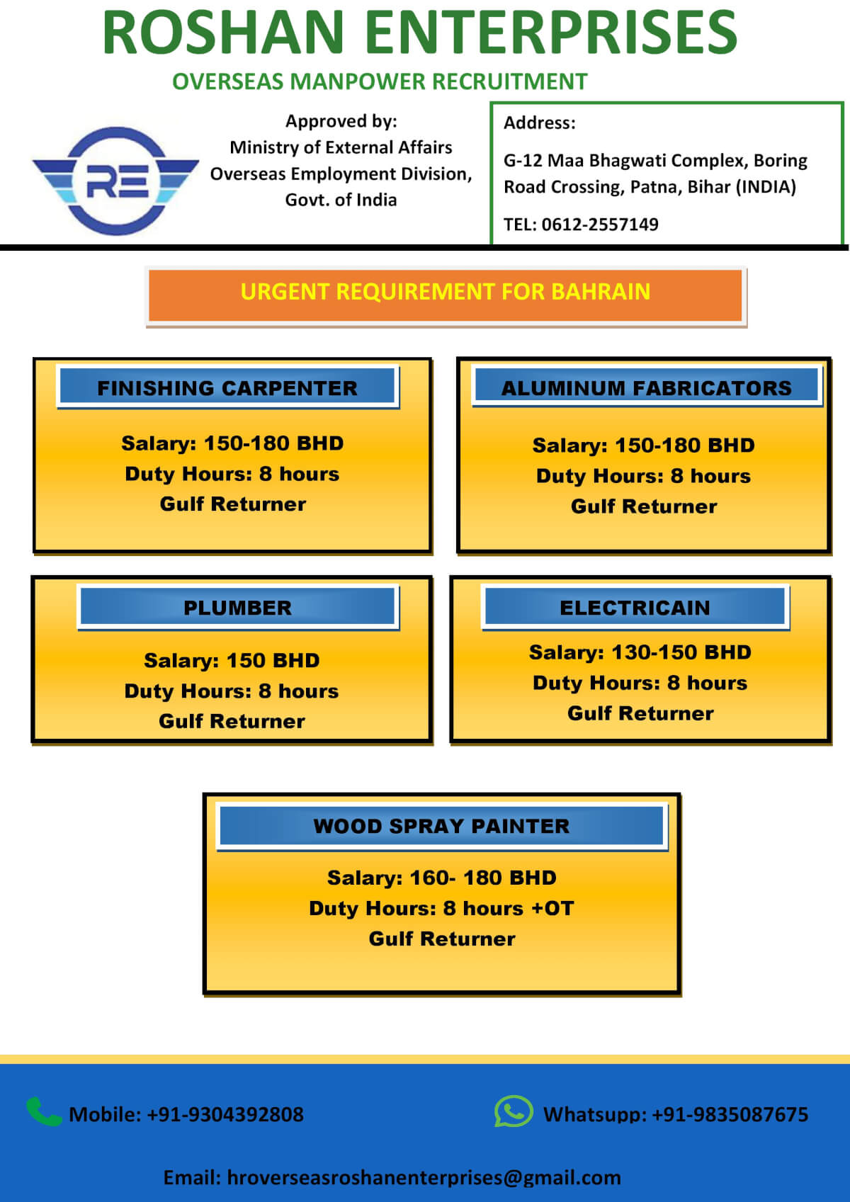 Urgent Requirement for Bahrain