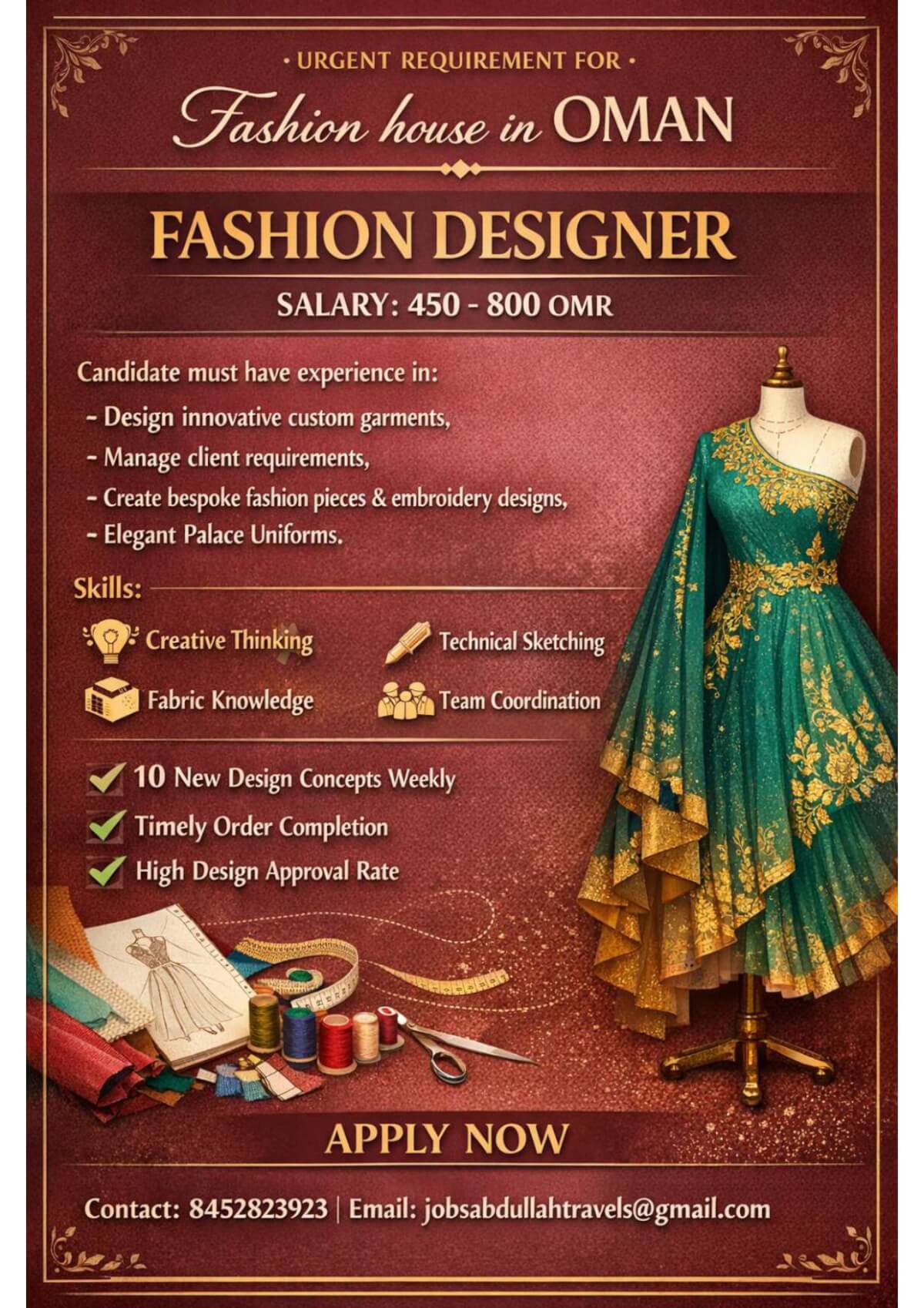 URGENT REQUIREMENT FOR. Fashion house in OMAN