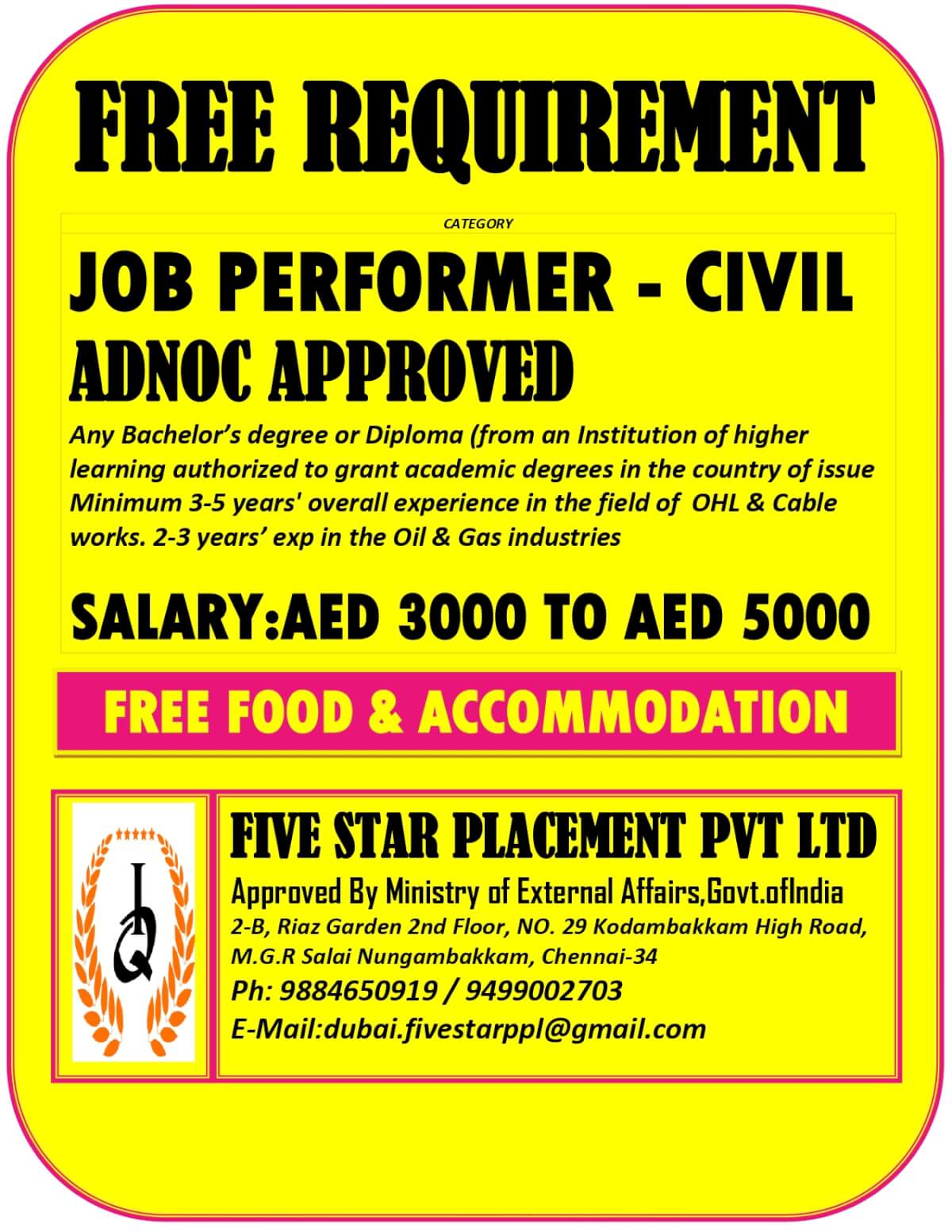 FREE REQUIREMENT FOR ABUDHABI