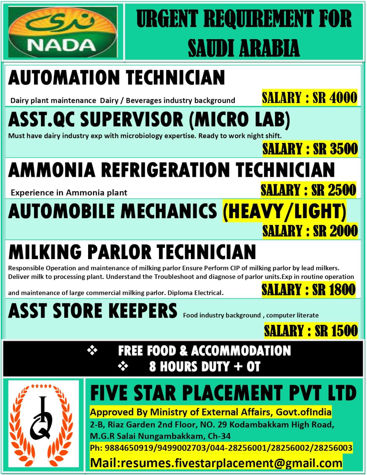 URGENT REQUIREMENT FOR SAUDI ARABIA