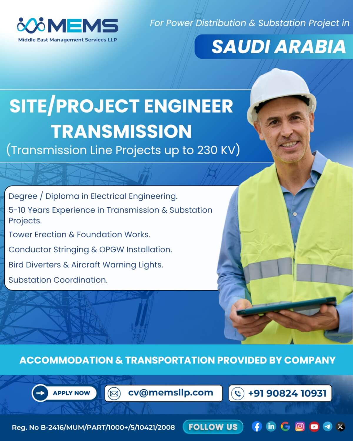 We are hiring for Power Distribution & Substation Power in Saudi Arabia