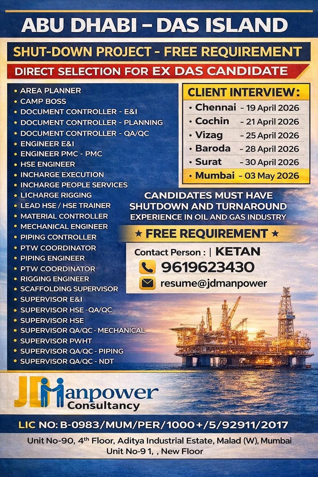 Urgent Requirement For UAE - ADGAS SHUTDOWN