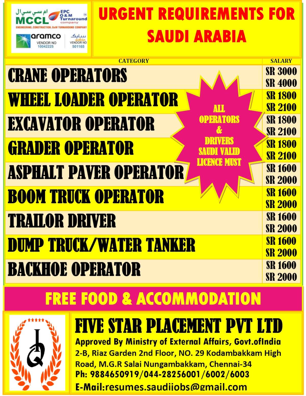 URGENT REQUIREMENT FOR SAUDI ARABIA URGENT REQUIREMENT FOR SAUDI ARABIA