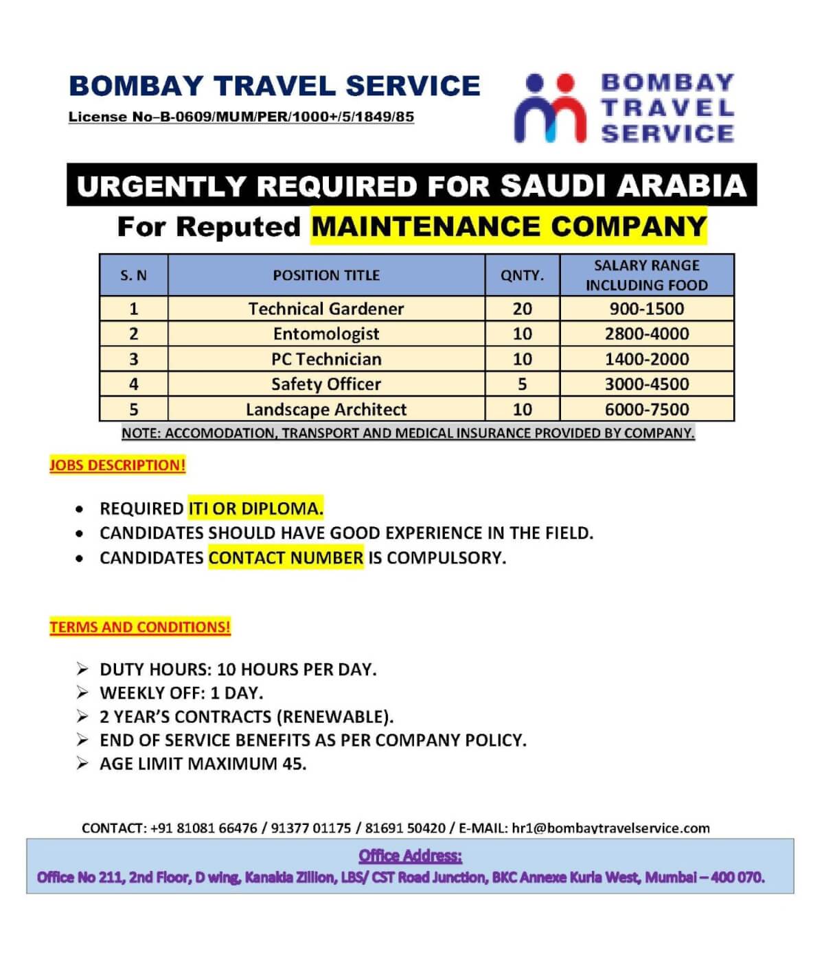 Urgently required for ksa reputed co.