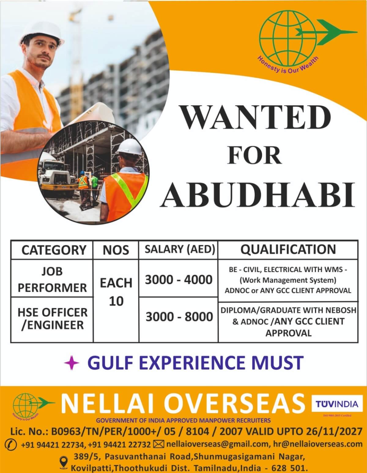 WANTED FOR UAE - JP / HSE