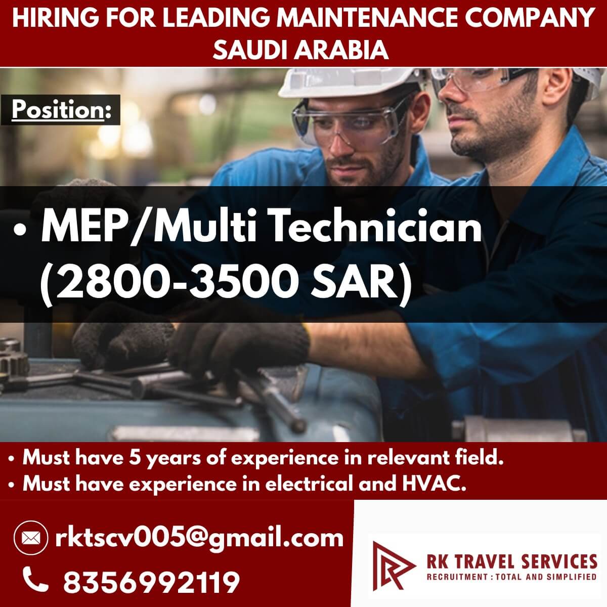 HIRING FOR LEADING MAINTENANCE COMPANY SAUDI ARABIA HIRING FOR LEADING MAINTENANCE COMPANY SAUDI ARABIA