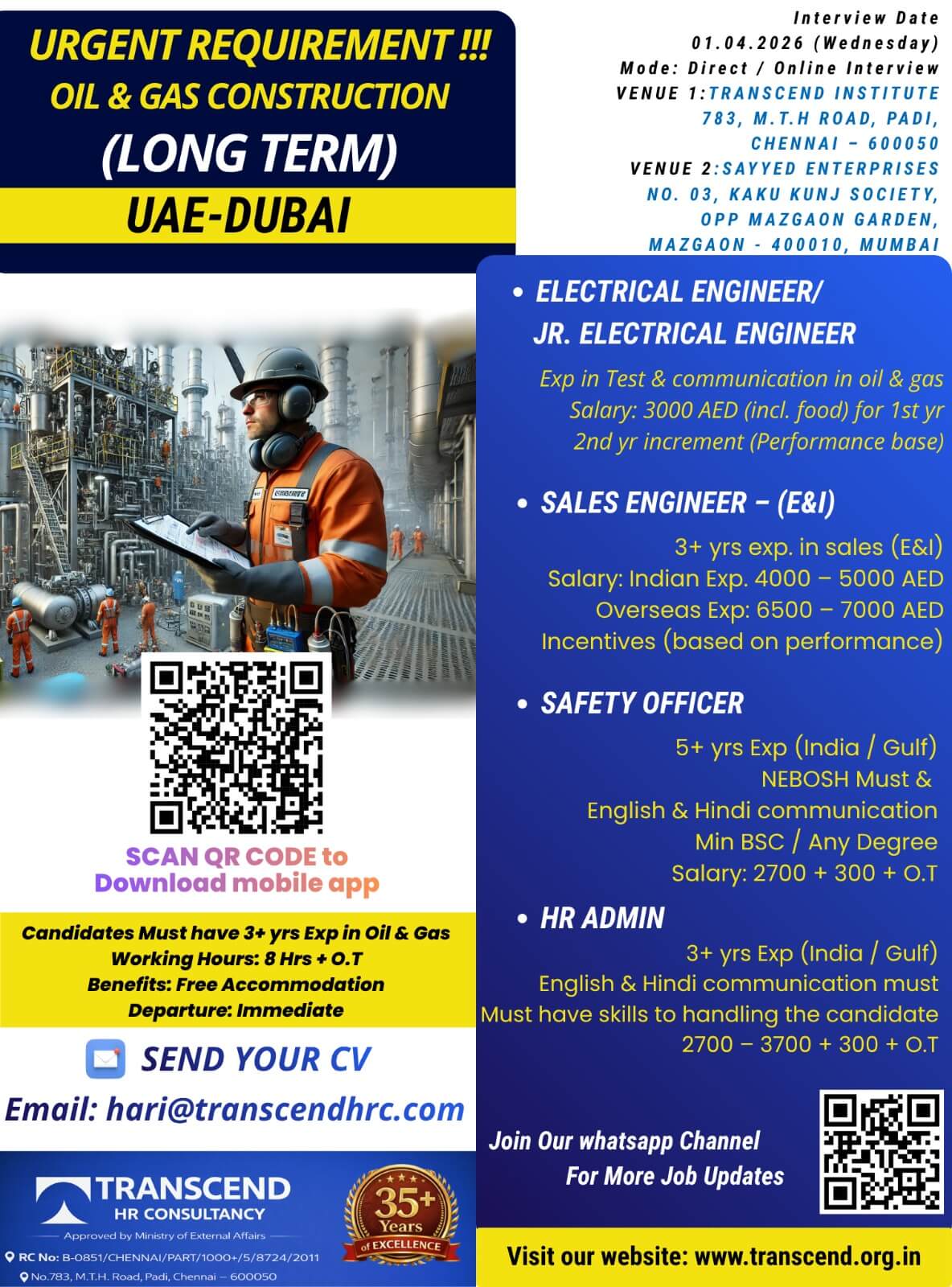 Multiple Engineering & Admin Positions – Oil & Gas Construction (Long Term)