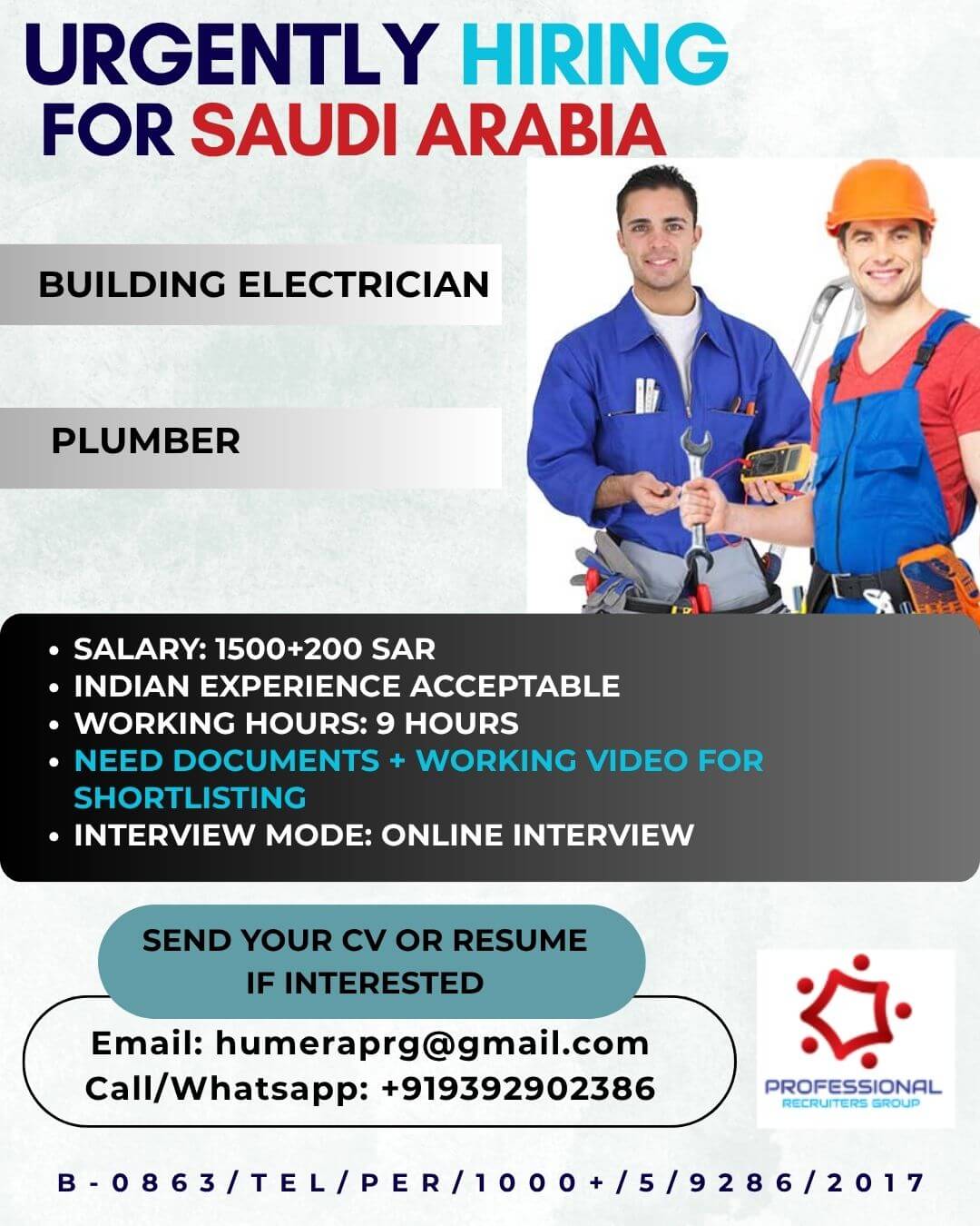 URGENT HIRING – SAUDI ARABIA URGENT HIRING – SAUDI ARABIA