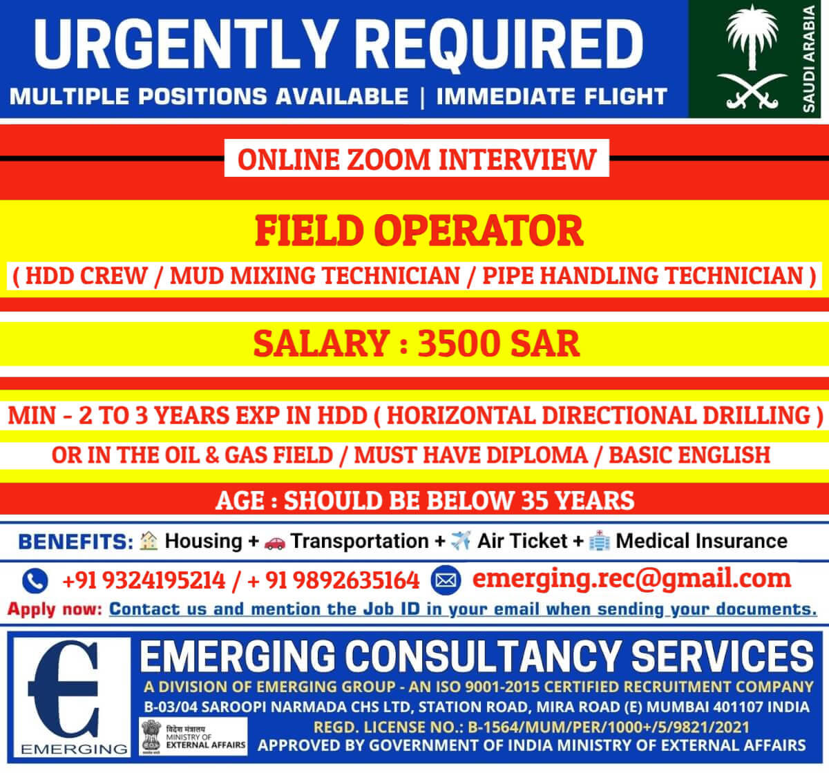 URGENT REQUIRED FOR A LEADING OIL & GAS COMPANY IN K.S.A