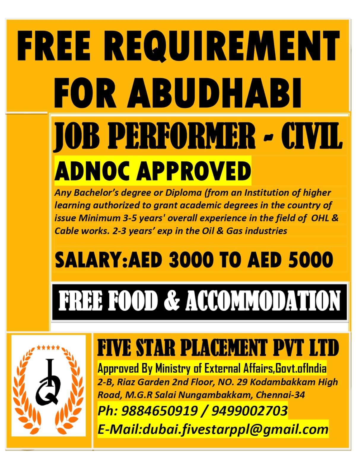 FREE REQUIREMENT FOR ABUDHABI