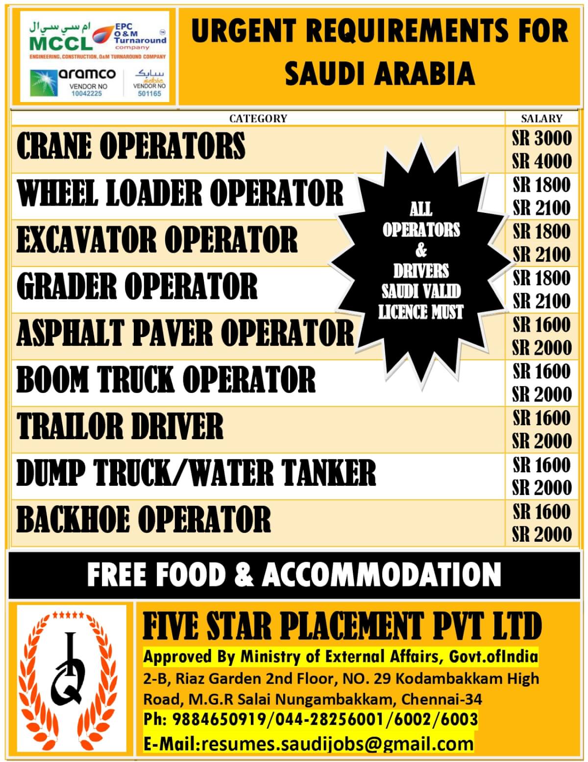 URGENT REQUIREMENT FOR SAUDI ARABIA URGENT REQUIREMENT FOR SAUDI ARABIA