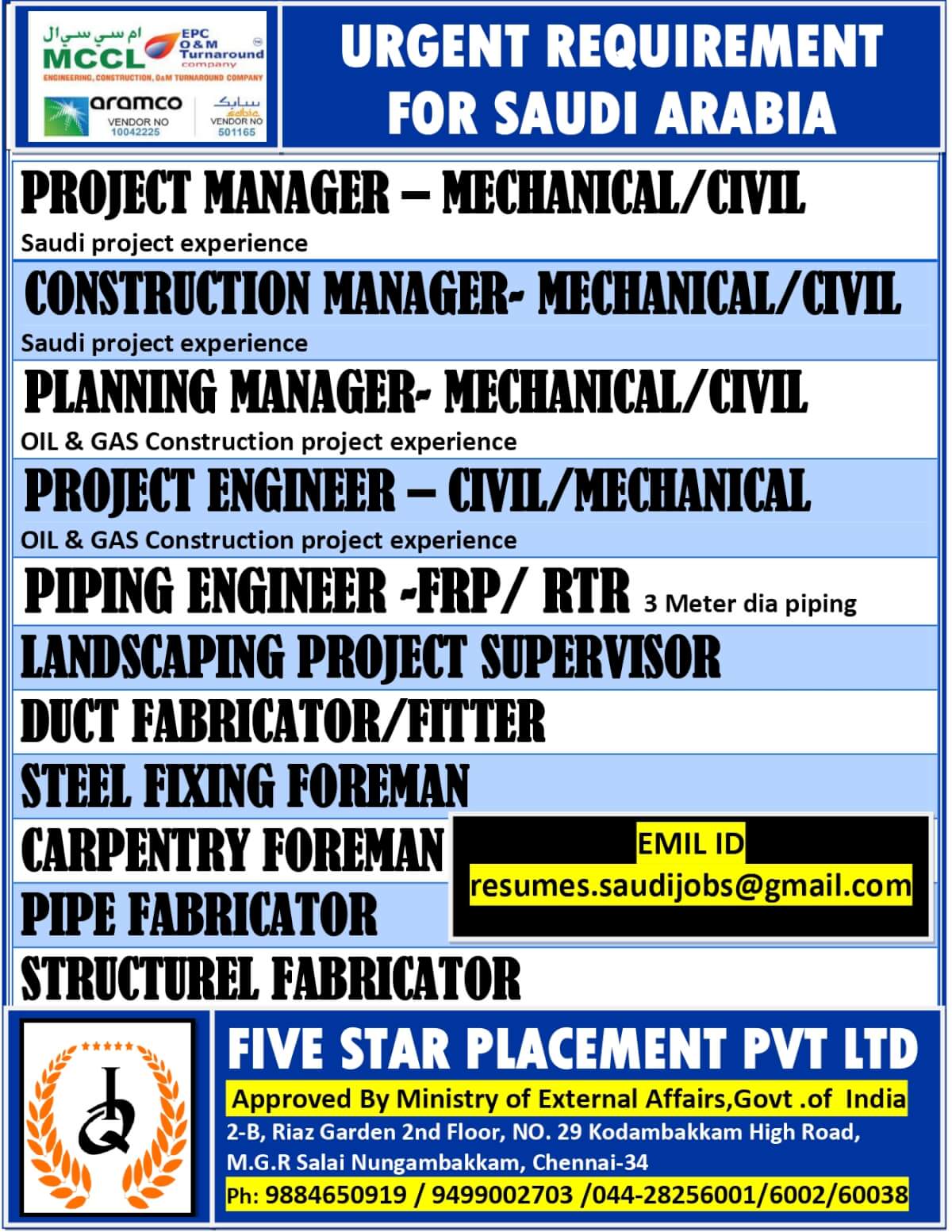 URGENT REQUIREMENT FOR SAUDI ARABIA URGENT REQUIREMENT FOR SAUDI ARABIA