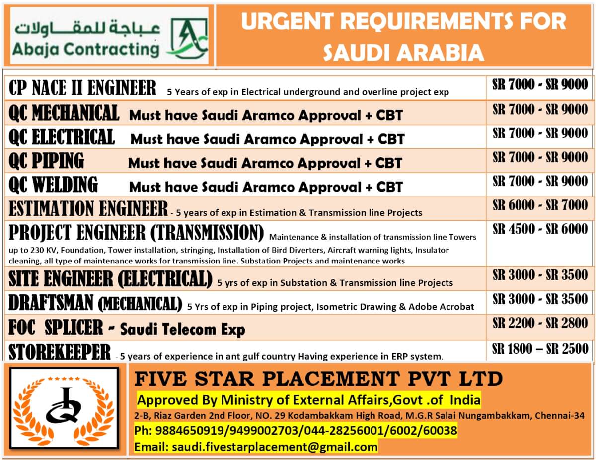 URGENT REQUIREMENT FOR SAUDI ARABIA URGENT REQUIREMENT FOR SAUDI ARABIA