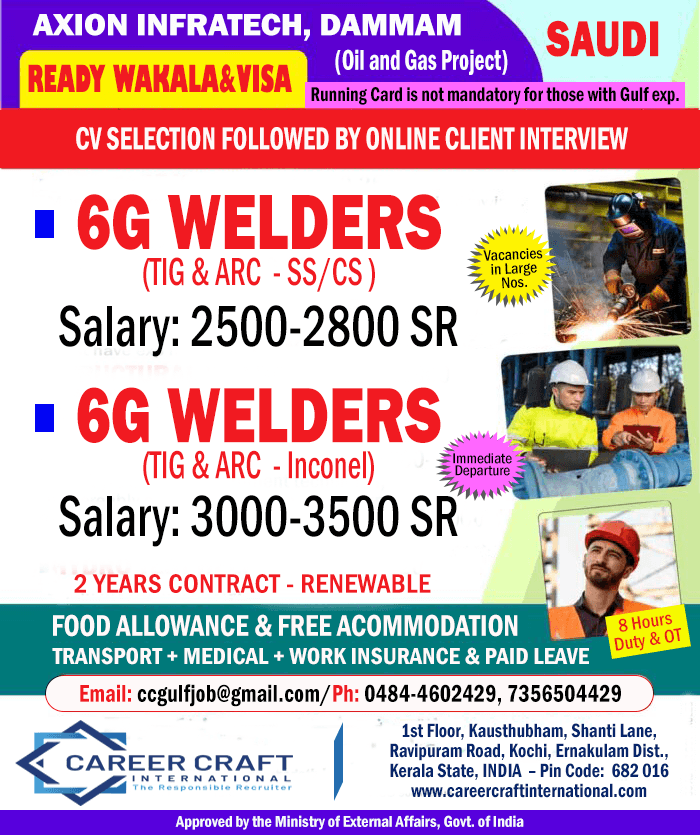 Urgent requirement of Welders for Saudi Arabia - Urgent requirement of Welders for Saudi Arabia -
