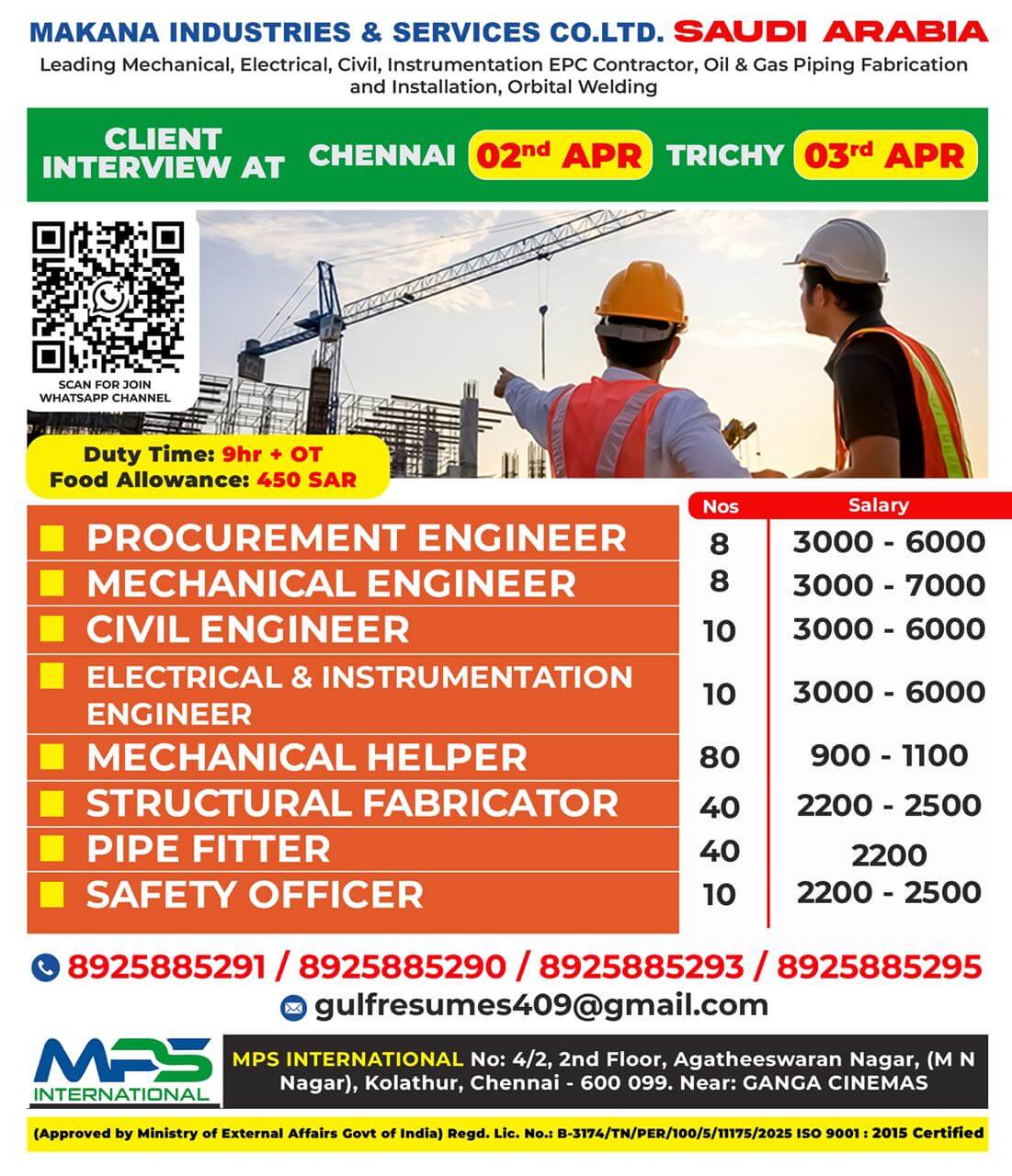 MAKANA INDUSTRIES & SERVICES CO. LTD. – SAUDI ARABIA CLIENT INTERVIEW AT CHENNAI – 02nd APR TRICHY – 03rd APR