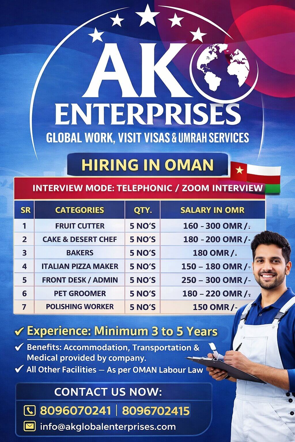 Hiring in Oman Urgent requirement for Oman Interview Mode: Telephonic / Zoom Hiring in Oman Urgent requirement for Oman Interview Mode: Telephonic / Zoom