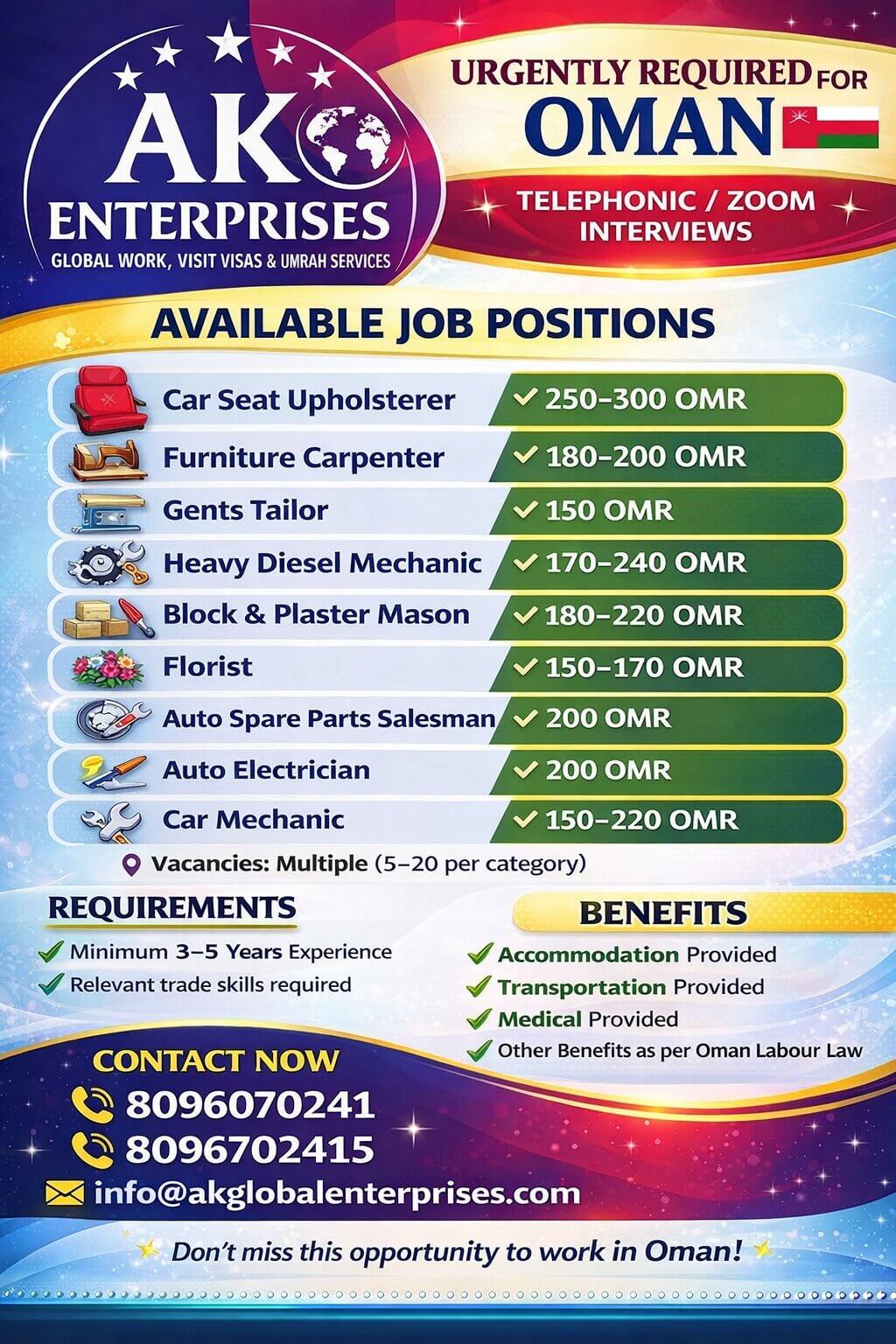 Urgently Requirement for OMAN Urgently Requirement for OMAN