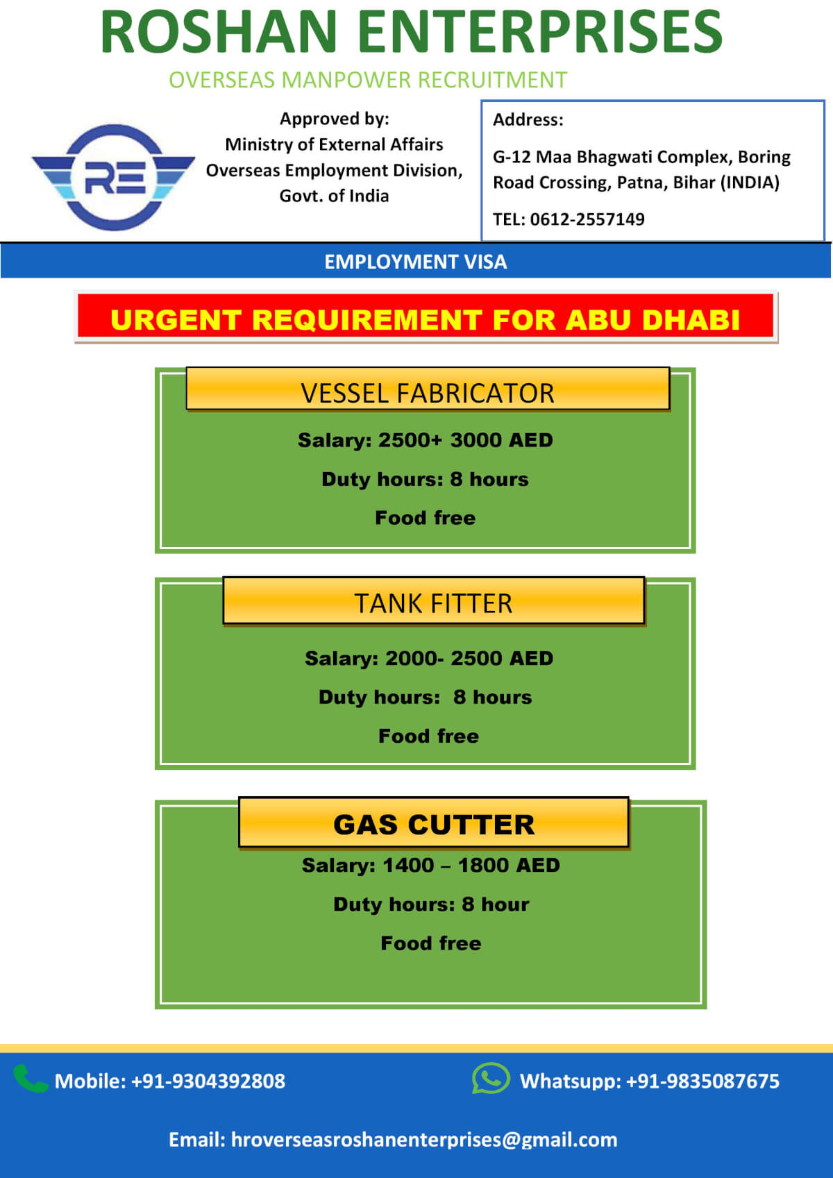 Urgent Requirement for Abu dhabi Urgent Requirement for Abu dhabi