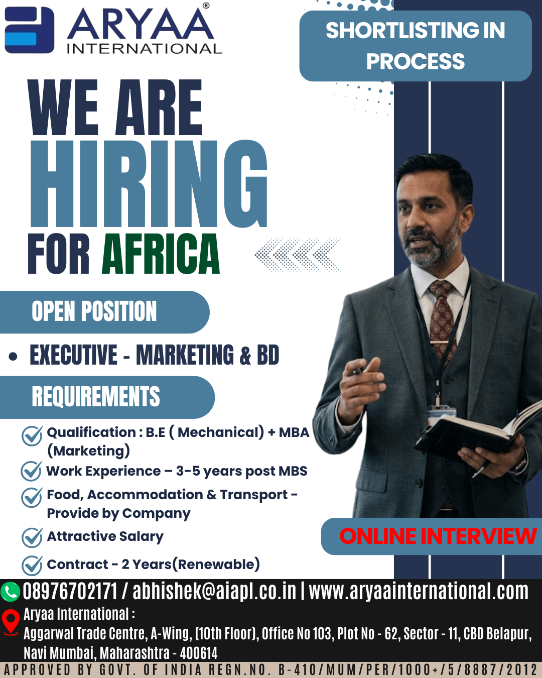 Hiring Executive – Marketing and Business Development (Africa)