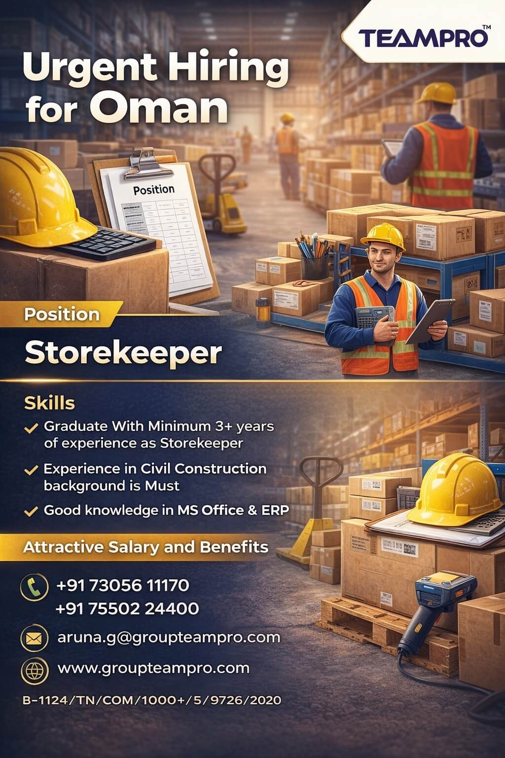 ? Urgent Hiring – Storekeeper | Oman
