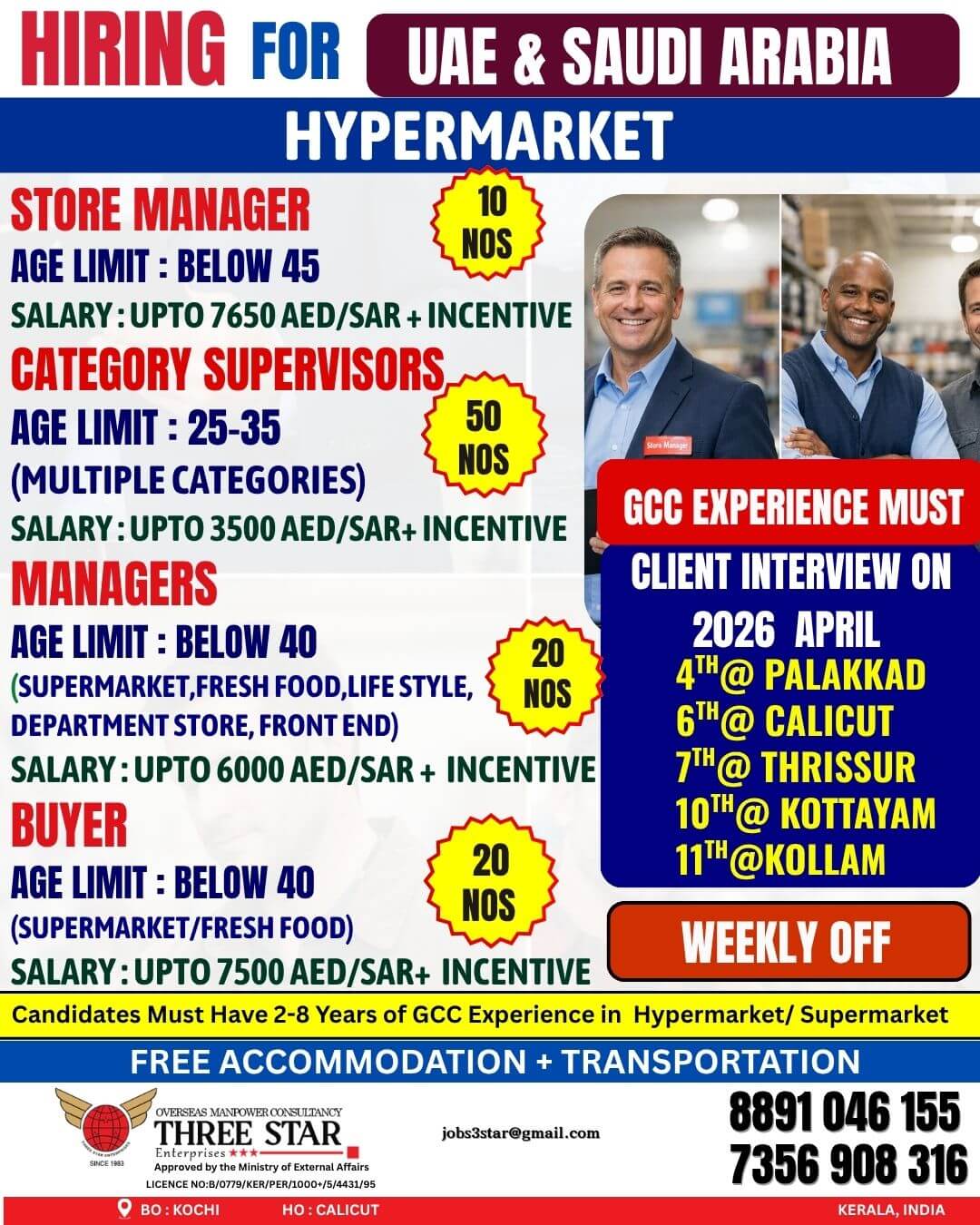 HIRING FOR UAE,SAUDI ARABIA  HYPERMARKETE