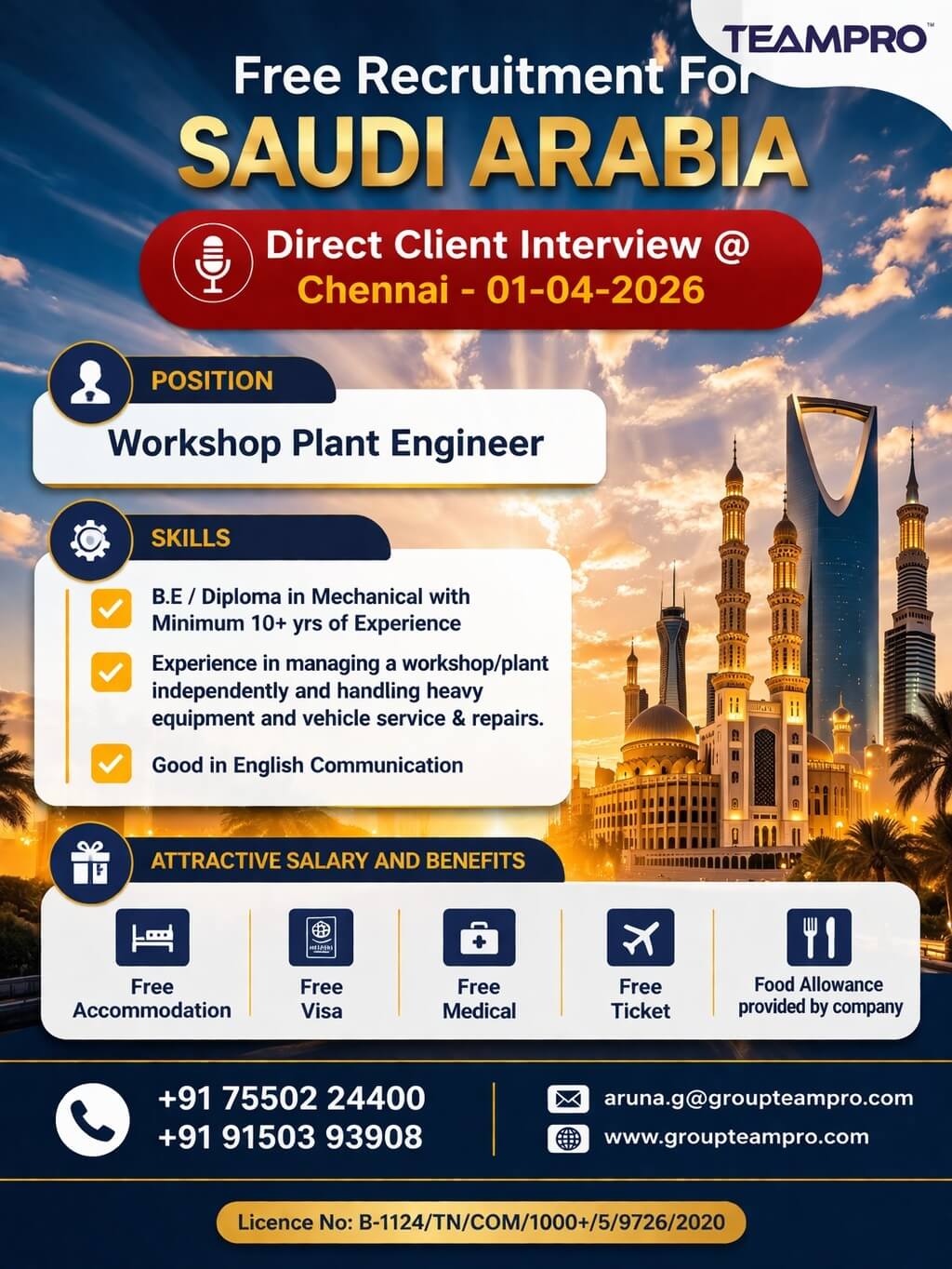 ? Free Recruitment – Saudi Arabia ? Direct Client Interview | Chennai – 01 April 2026 ? Free Recruitment – Saudi Arabia ? Direct Client Interview | Chennai – 01 April 2026