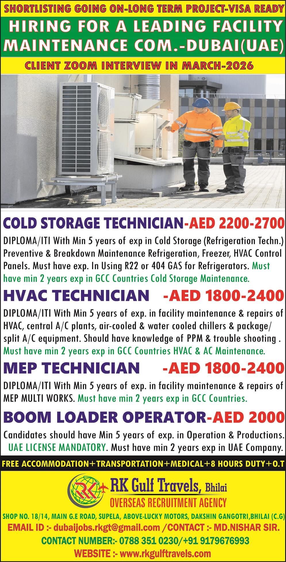 HIRING FOR A LEADING FACILITY MAINTENANCE COMPANY-DUBAI (UAE)