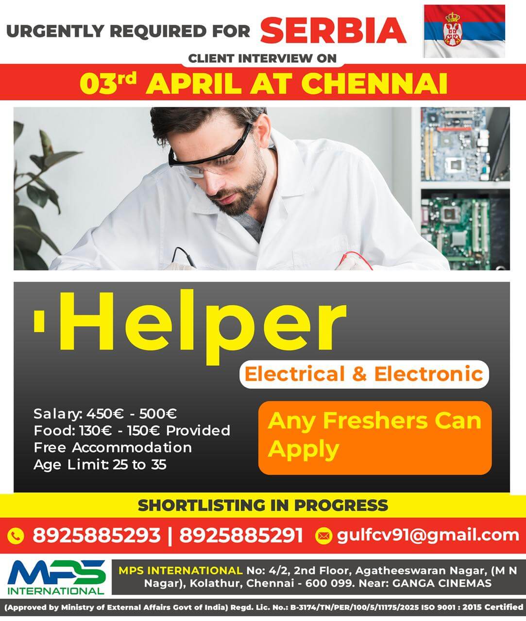 URGENT REQUIREMENT FOR SERBIA DIRECT CLIENT INTERVIEW IN CHENNAI DATE: 03-04-2026
