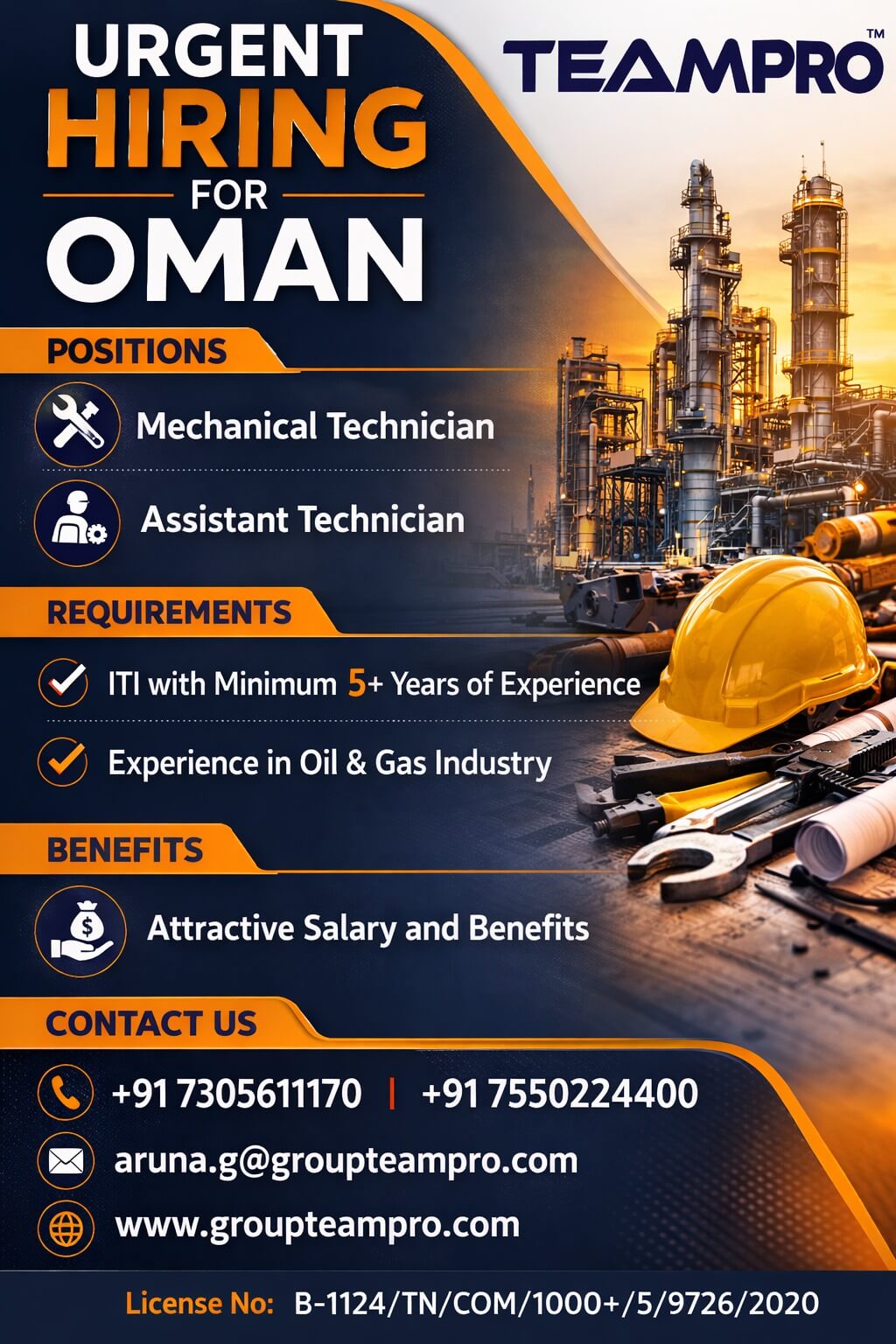 ? Urgent Hiring – Oman We are hiring for the following positions in the Oil & Gas sector: ? Urgent Hiring – Oman We are hiring for the following positions in the Oil & Gas sector: