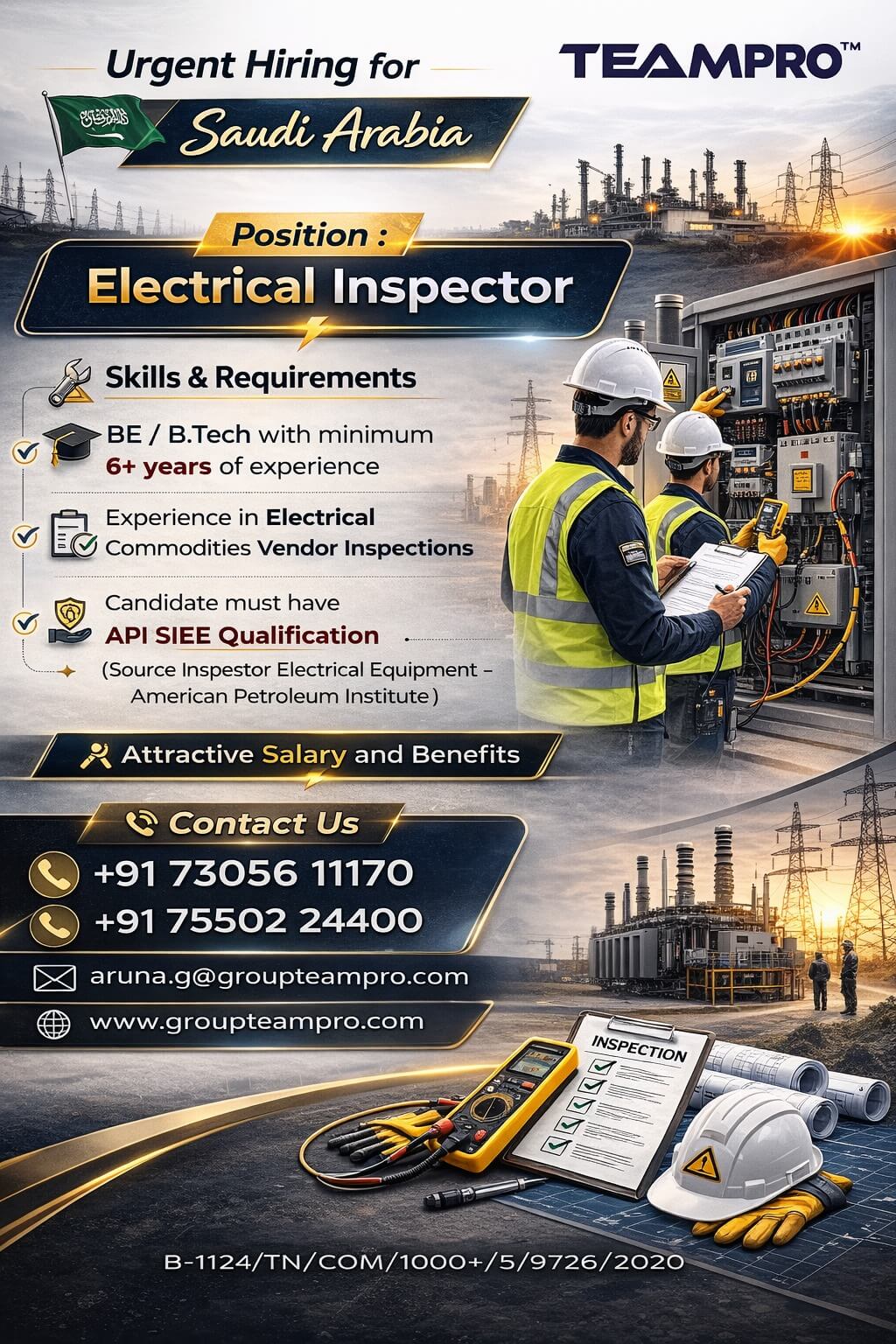 ? **Urgent Hiring – Electrical Inspector | Saudi Arabia**